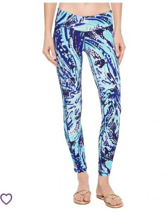 Lilly Pulitzer Blue & Aqua Swirl Print Leggings Luxletic Weekender Crash Bash - Picture 1 of 9